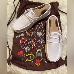 Hey Dude Wendy’s Stagecoach White Canva Slip On Loafers Patches and Bandana